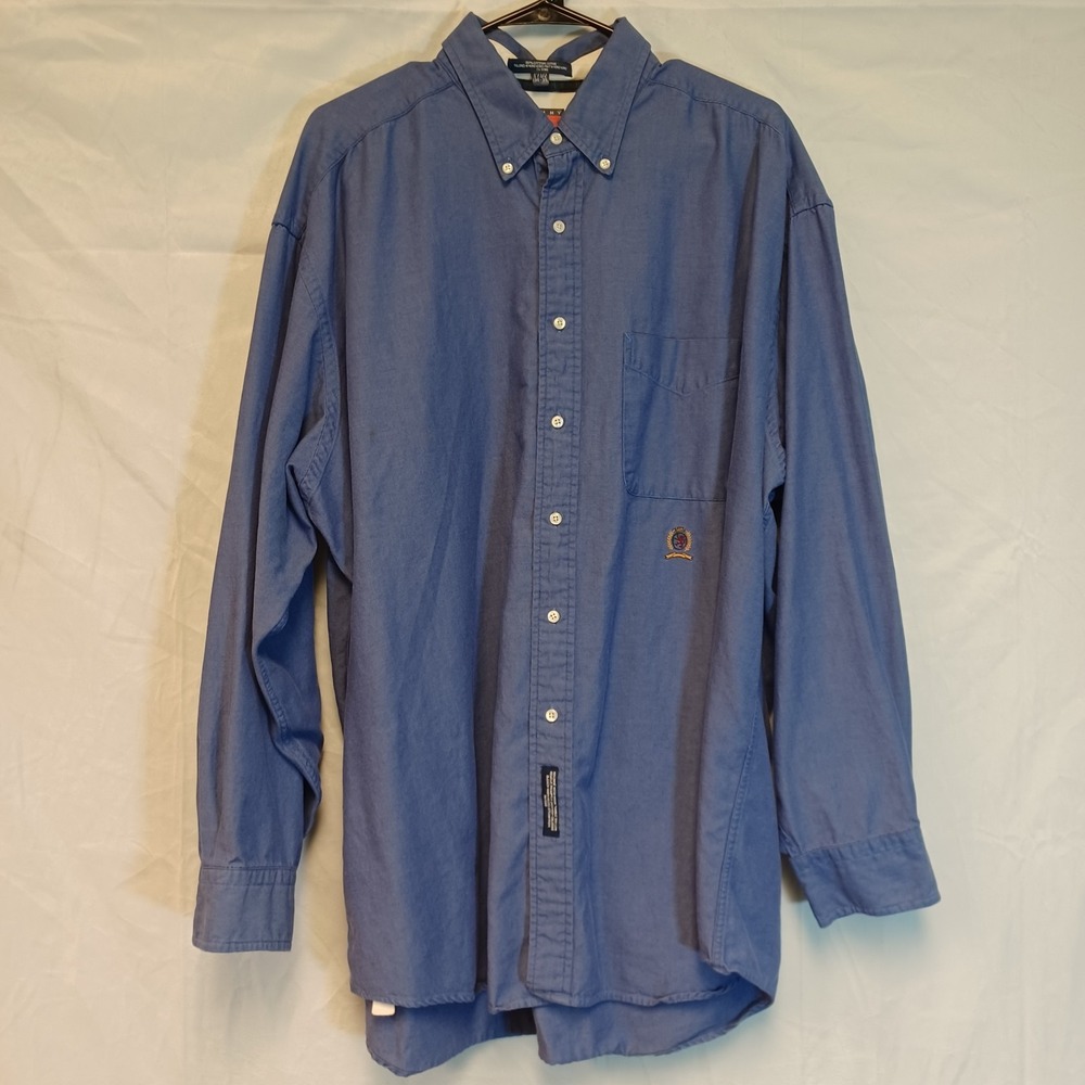 Tommy Hilfiger Mens Blue  Button‎ Down Long Sleeve 17 1/2 Neck 34/35 Chest